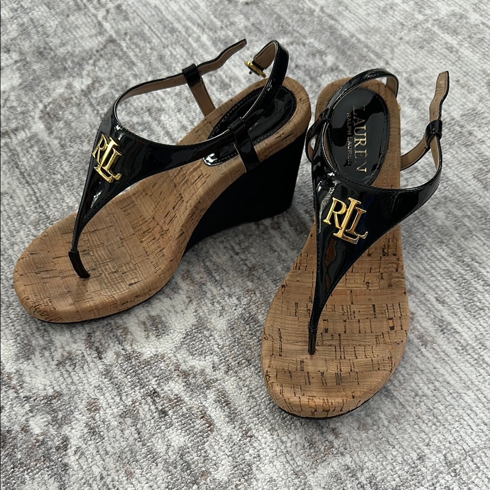 Ralph Lauren Black Wedge Sandals